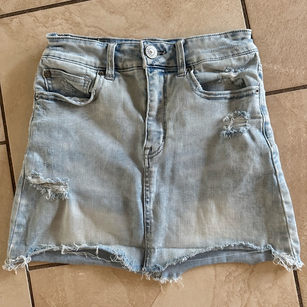 American Eagle Distressed Mini Denim Jean Skirt